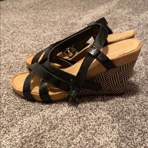 Black Leather Wedges
